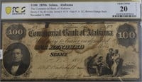 1850'S PCGS $100 COMMERCILA BANK OF ALABAMA VF20