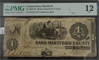 1852-55 PMG  $1 BANK OF HARTFORD COUNTY  FINE12