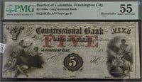 1850'S PMG $5 CONGRESSIONAL BANK NOTE  AU 55