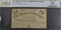 1863 PCGS 15 CENTS TREASURY NOTE STATE OF GEORGIA