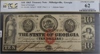 1863 PCGS  $10 TREASURY NOTE OF GEORGIA  UNCIRULAT