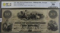 1854 PCGS $10 REVIVED BANK OF MILLEDGEVILLE