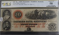 18__(1859) $20 REMAINDER FARMERS BANK OF KY  CHOIC