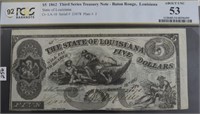 1862 PCGS $5 THIRD SERIES TREASURY NOTE LOUISIANA