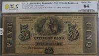 18__(1850-1860) $5 PCGS REMAINDER BANK LOUISIANA C