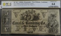 18__(1840S)$5 PCGS REMAINDER  CANAL/ BANKING CO  C