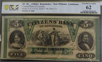 18__(1860S)PCGS  $5 REMAINDER BANK OF LOUISIANA UN