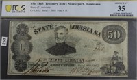 1863 PCGS $50 TREASURY NOTE OF LOUISIANA  CHOICE V