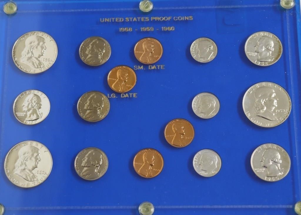 US  PROOF COINS 1958-1959-1960 LARGE/SMALL DATE PE