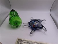 (2) Art Glass 3" BlueStarfish & GreenPear Balls