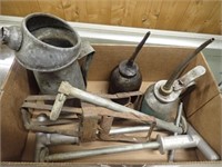 (2) Oil Cans, Basin Wrench, Oil Spout Can + Others
