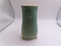 vintage 4.5" Green Pottery Footed Vase DragnflyBee