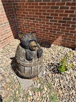 Outdoor Wooden Bear in a Barrell