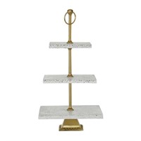 $84  22x12in 3-Tier Tray Stand  White Marble