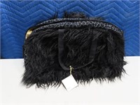 New ATENTI USA Large Black FurLook Handbag 20"