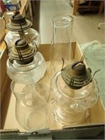 (3) Oil Lamps w/ Chimneys 18" /17" / 15"H