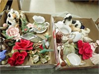(2) Boxes Ceramic Flowers, Hummingbird Figurines,