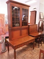 Vintage two-piece wooden bookcase desk from