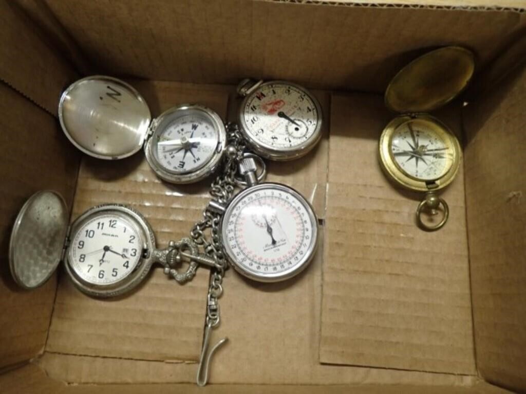 (2) Compasses, Stop Watch, Pocket Watch