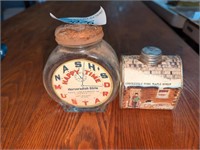 Maple syrup tin, mustard jar