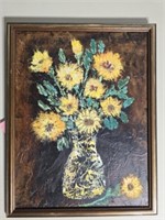 Painting on board sunflower in vase art