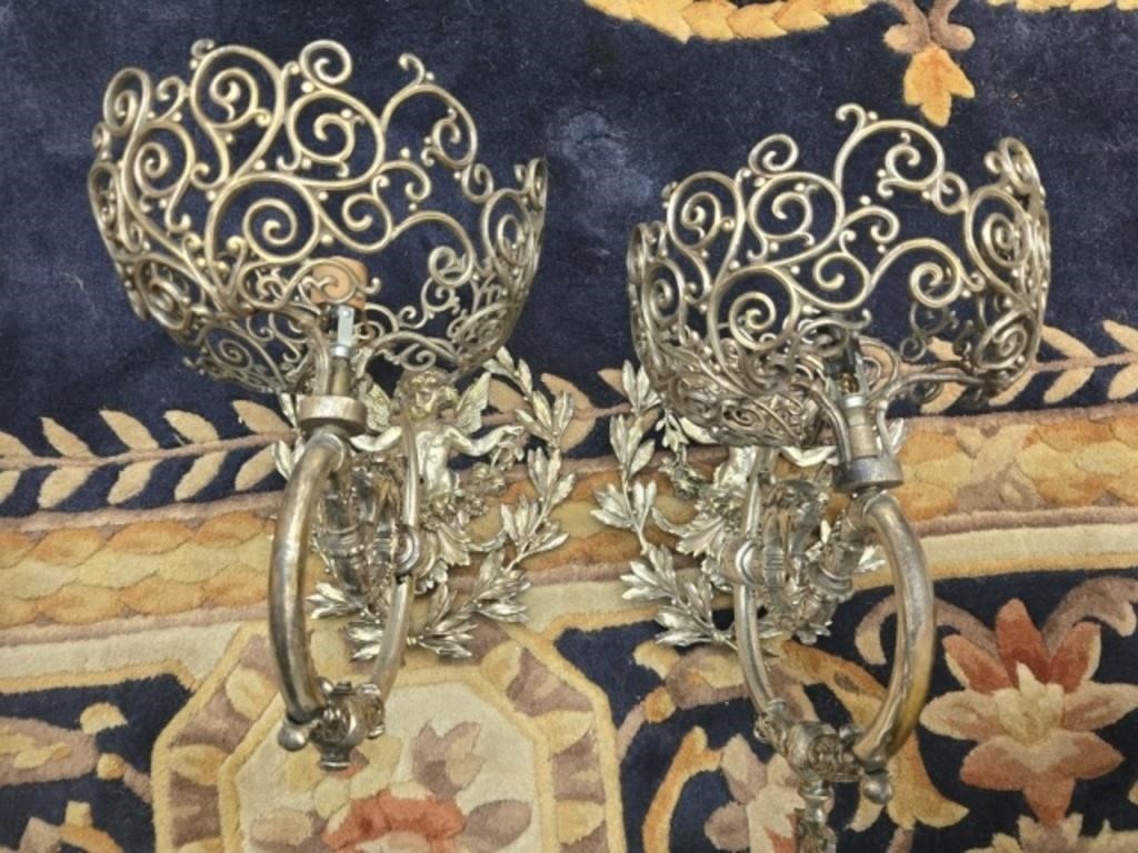Pair of silver plated mounted lights
