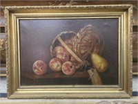 Framed oil on canvas of fruit
