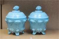 Pair of Teal Blue and Glass Jars