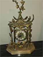 Gold Metal Decorative Pagoda Clock with Key AS IS