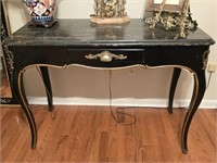Beautiful Black Wood Base Marble Top Accent Table