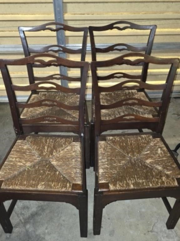 Set of 4 Wooden Wicker Bottom Chairs