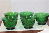 Lot of 5 Green Pressed Glass Bowls