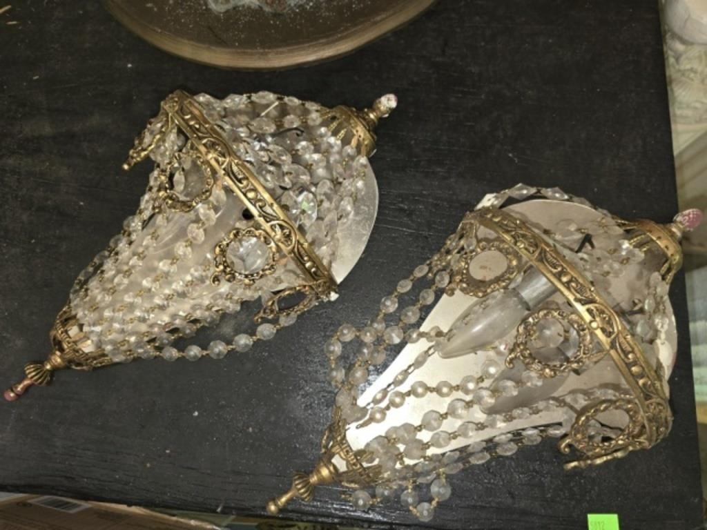 Brass & Crystal Decorative Wall Sconces AS IS