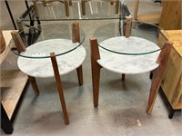 Two-Tiered Glass & Marble End Stands