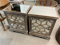 Pair of Mirrored & Wood End Stands