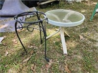 Outside small table and metal plant stand