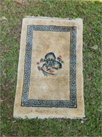 Gorgeous antique small tan and blue rug