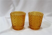 Lot of Two Small Orange Carnival Glass Cups