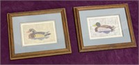 (2) Wood Framed Signed Duck Drawings