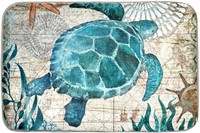 Rectangular Door Mat Vintage Blue Sea Turtle Nauti
