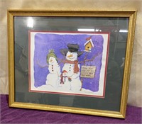 Vicki Anderson Framed Snowman Winter Picture