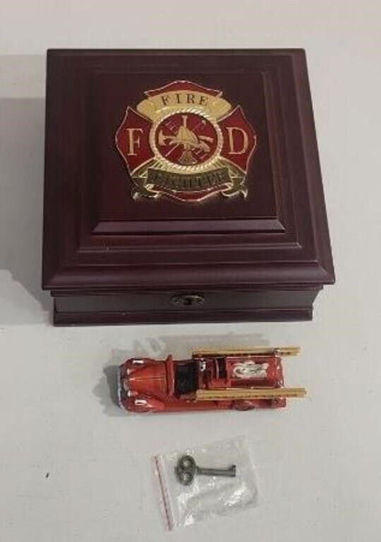 Fire Dept Chest/Key with Vintage Model Fire Truck
