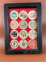 12 Collectiable Wooden Nickels Framed