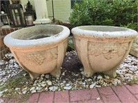 Pair of stunning solid concrete footed planters
