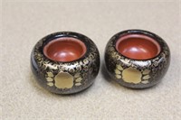 Lot of Two Antique Japanese Lacquer Candle Holders
