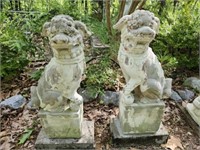 Pair of Concrete Asian Foo Dog Yard Statues