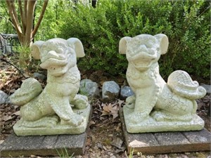 Pair of Heavy Asian Foo Dog Yard Decor Statues