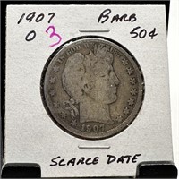 1907-O BARBER SILVER HALF DOLLAR SCARCE DATE