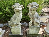 Pair of Concrete Asian Foo Dog Yard Decor Statues