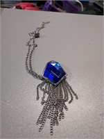 Blue Tassel Necklace Silver  Sapphire no markings